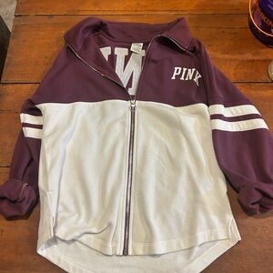 PINK Victoria's Secret Maroon/White Zip-Up Sweatshirt